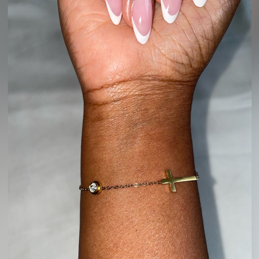 Gold Cross and Stone Bracelet